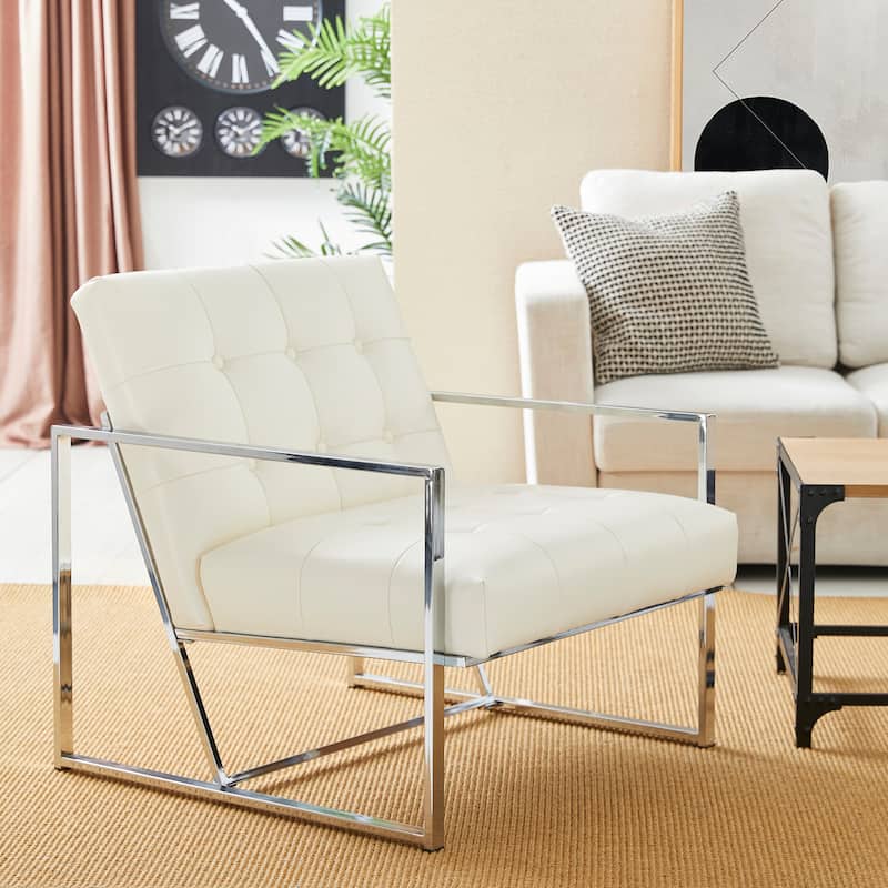 Glitzhome 29.50"W Mid-Century PU Leather Tufted Accent Chair - 29.5"W x 30.5"H x 29.25"D