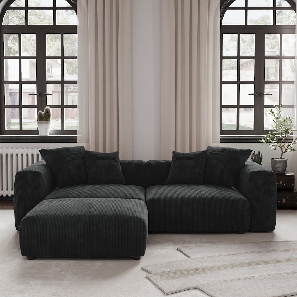102'' L-shape Corduroy Upholstered Sectional Couch Oversize Modern Minimalist Sofa