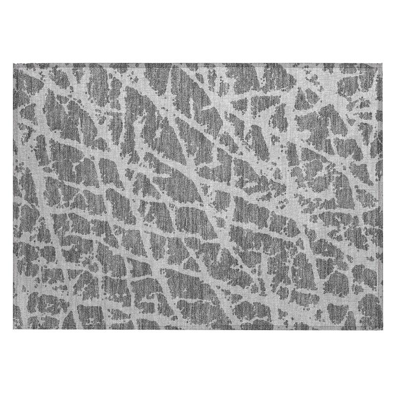 Machine Washable Indoor/ Outdoor Transitional Charcoal Crackle Chantille Rug