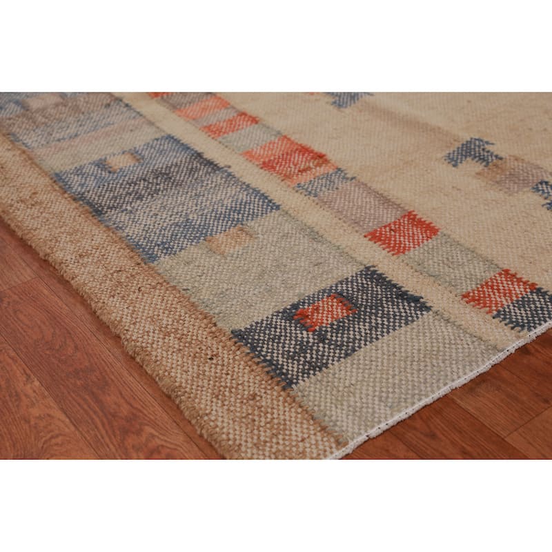 Hand Woven Oriental 100% Jute Carpet Southwestern Modern Beige & Ivories Kilim Area Rug - 9' 8'' X 8' 6''
