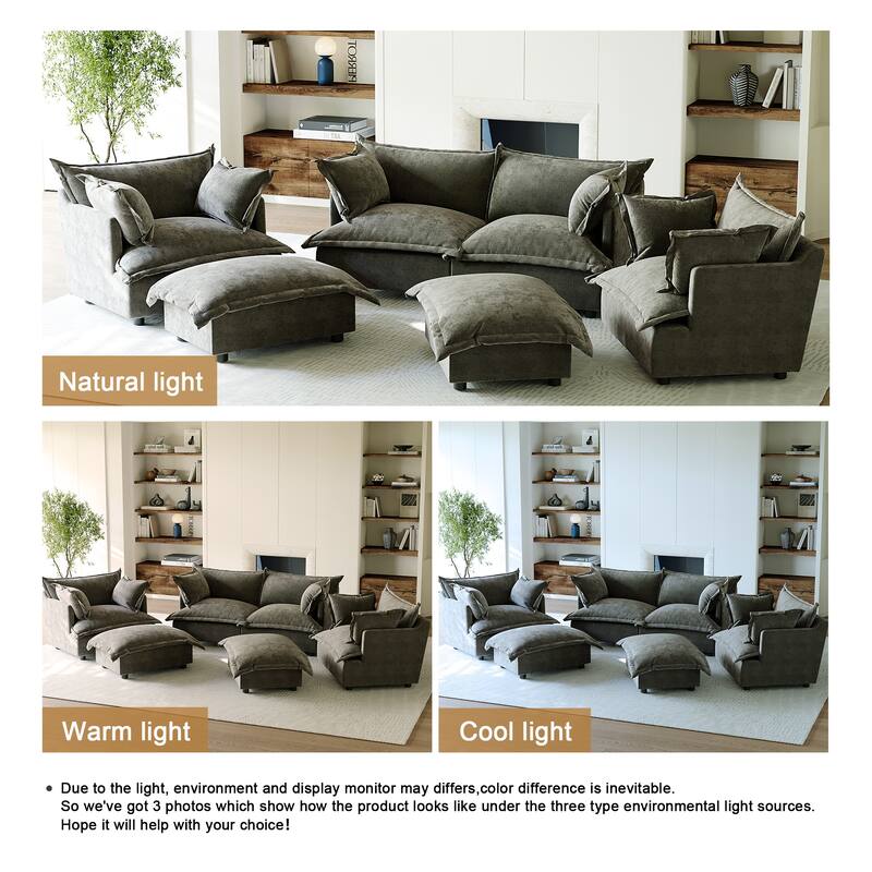 6 Piece Oversized Chenille Comfy Cloud Modular Sectional Sofa Set