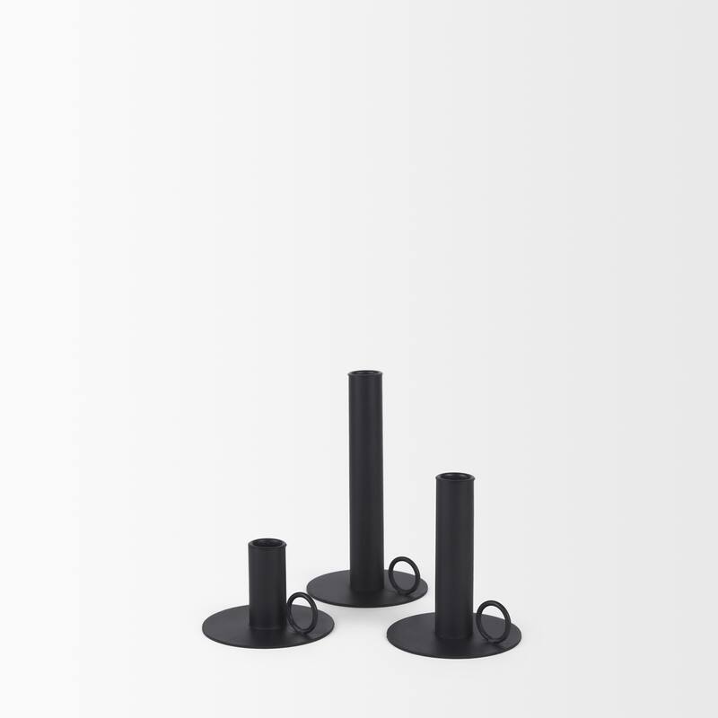 Noir Matte Black Metal Candle Holders (Set of 3) - 3.9L x 3.9W x 7.1H