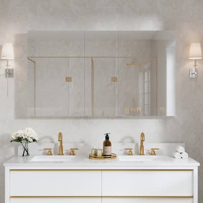 52"W X 30'H Bathroom Recessed or Surface Wall Mount Medicine Cabinet With Adjustable Glass Shelves