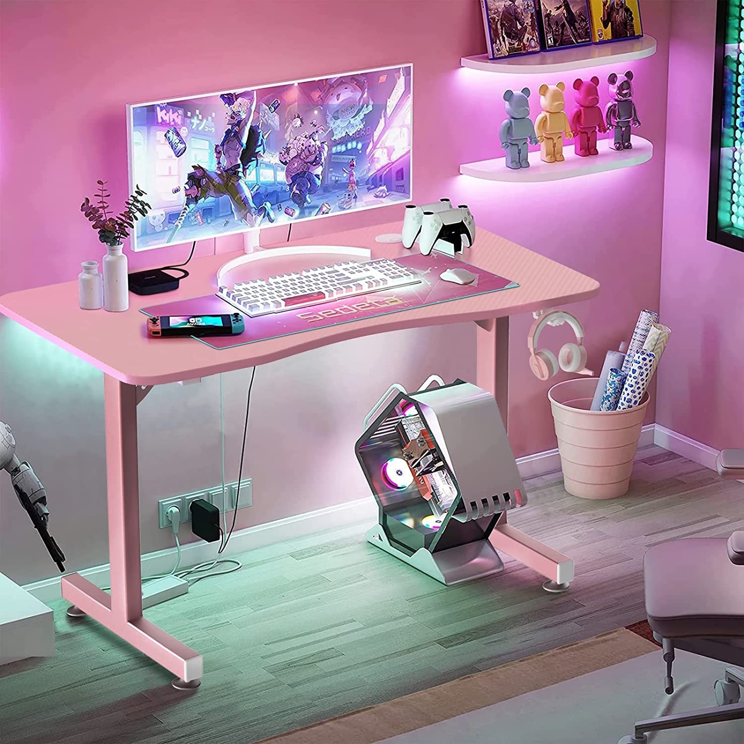 BOSSIN Ergonomic Gaming Desk T Shaped Office PC Computer Desk with