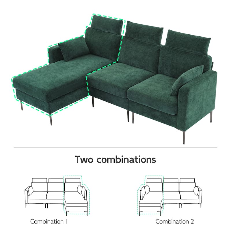 89" Chenille Sectional Sofa Couch With Extra Wide Chaise For Livingroom