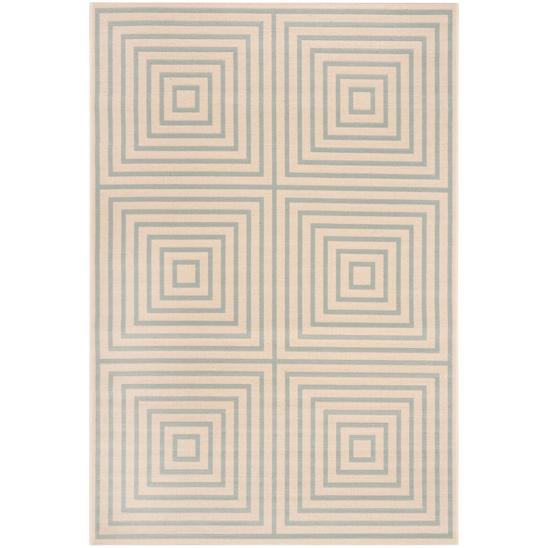 SAFAVIEH Linden Loris Indoor/ Outdoor Waterproof Patio Backyard Rug - 5'3" x 7'6" - Cream/Aqua
