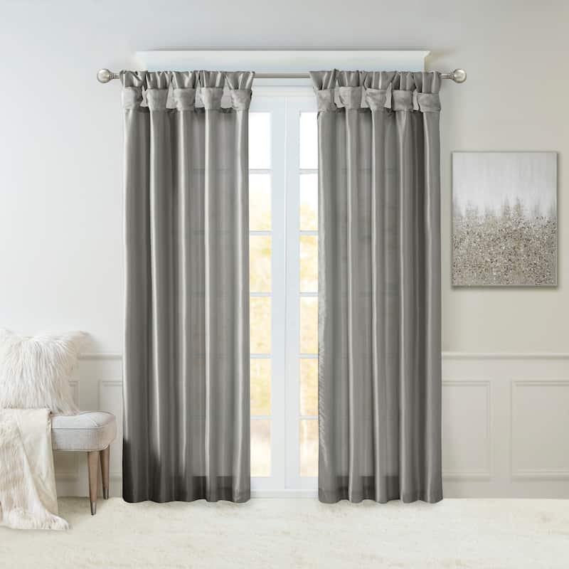 Madison Park Natalie Twisted Tab Lined Single Curtain Panel - 50"W x 120"L - Charcoal