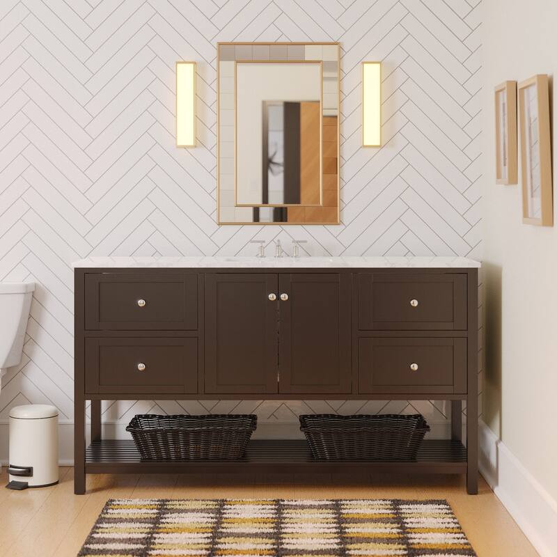 KitchenBathCollection Lakeshore 60" Single Bathroom Vanity with Engineered Carrara Top