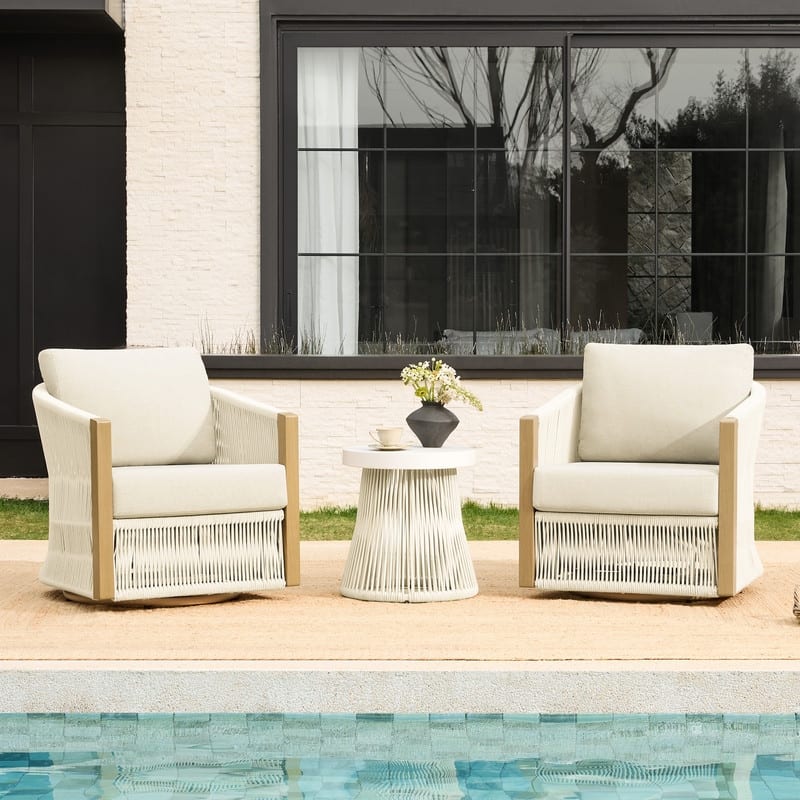 Carlos Outdoor Patio Furniture Bistro Set Swivel Chair - 2 Chair + 1 Side table - Beige