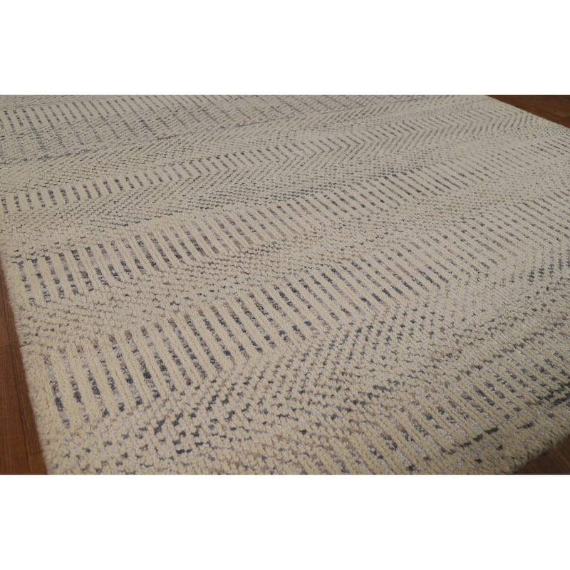 Beige Moroccan Area Rug Hand-Knotted Oriental Wool Carpet - 4'11" x 7'10"