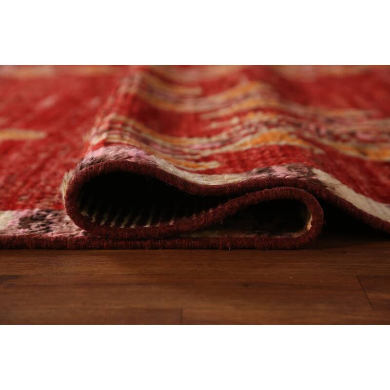 Red Geometric Moroccan Oriental Area Rug Handmade Tribal Wool Carpet - 6'7" x 9'10"