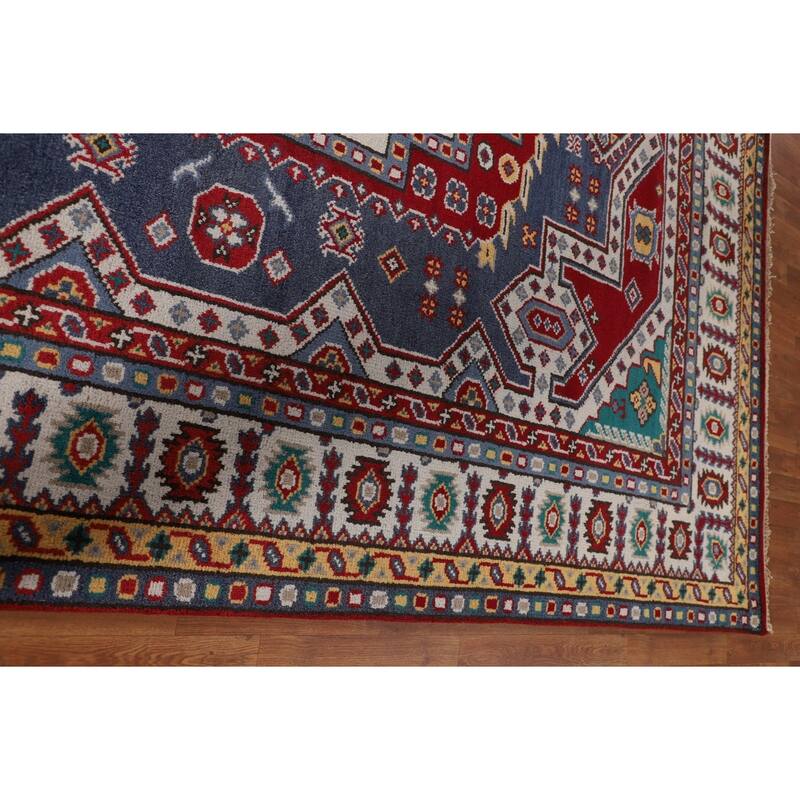 Geometric Kazak Area Rug Handmade Wool Carpet - 8'10" x 11'11"