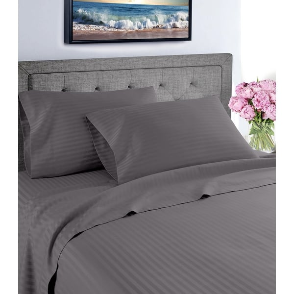 Fresh Home 1000 Thread Count Egyptian Quality Cotton Deep Pocket Dobby Stripe Sheet Set - Gray - Queen