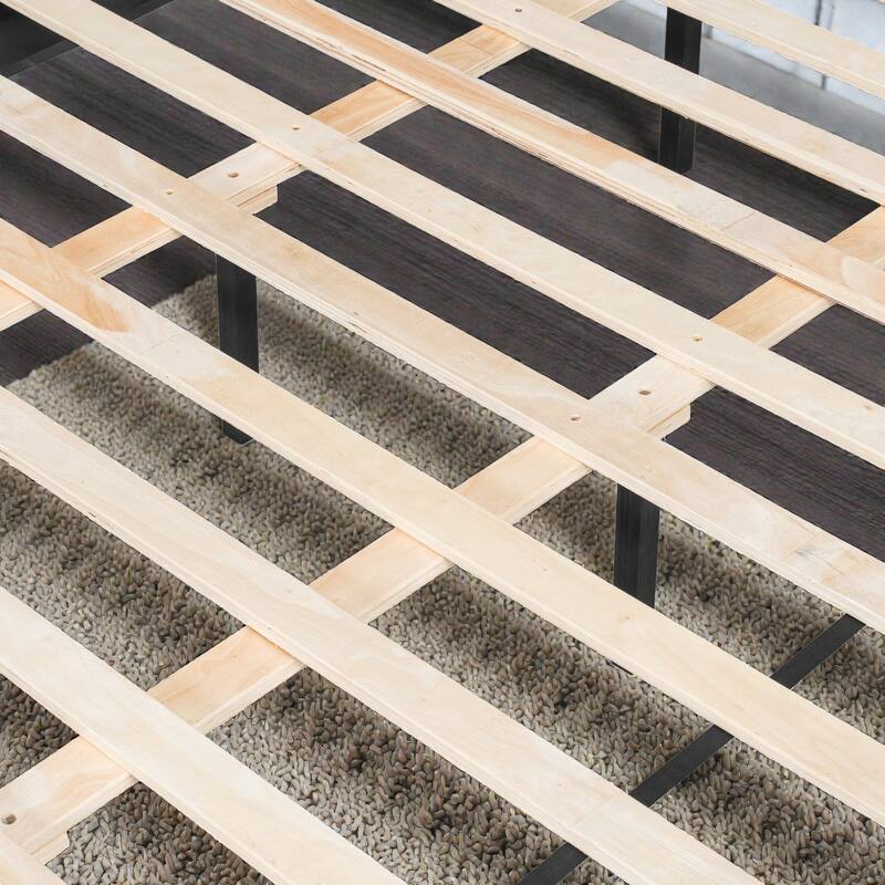 Solid Wood Platform Bed with Upholstered Headboard and Metal Handles, Heavy Duty 500 lbs Support, No Box Spring