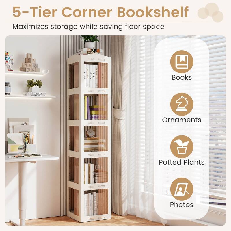 Costway 360° Spinning Bookcase with Swivel Base, 5-Tier Revolving - See Details
