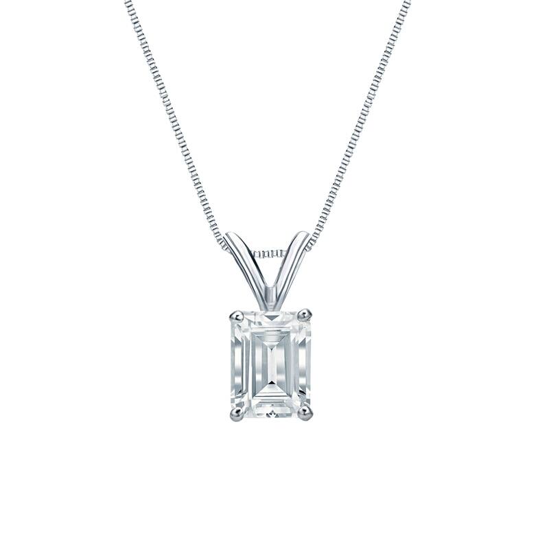 Auriya 14-karat Gold 0.75ctw Emerald Solitaire Lab Grown Diamond Necklace 4-Prong Basket (H-I VS) - 0.75 - White