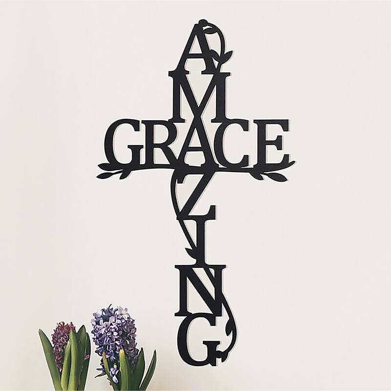 Amazing Grace Wooden Cross Decorative Wall Plaque - Black - Black - 10" x 0.13" x 18"