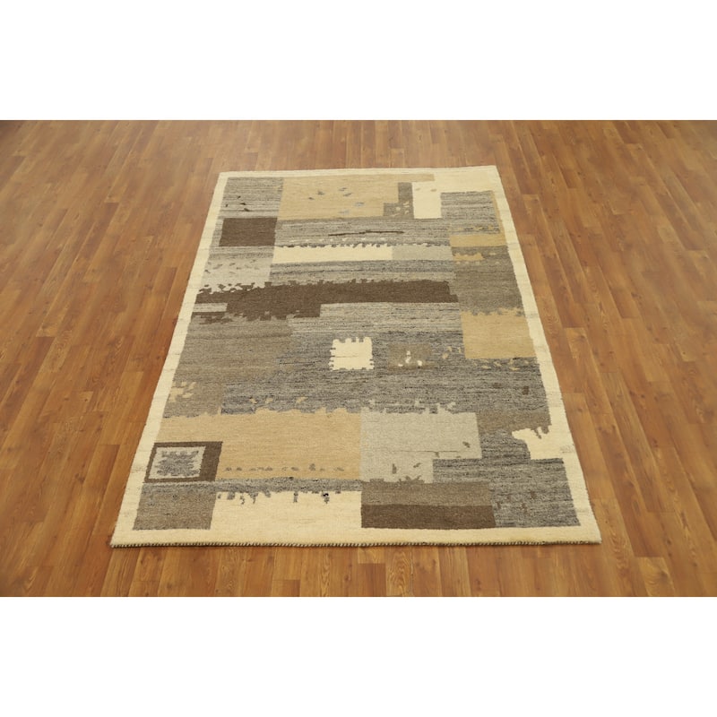 Hand Knotted Oriental 100% Wool Carpet Modern Abstract Greys & Charcoal Gabbeh Area Rug - 7' 3'' X 4' 11''