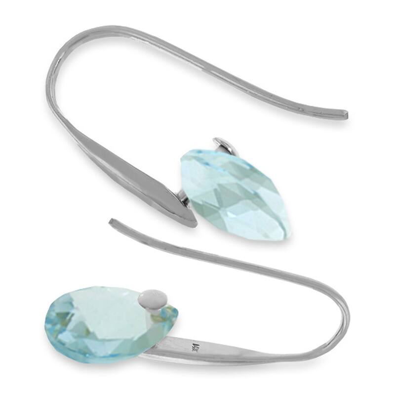 14K Solid Gold Fish Hook Earrings w/ Dangling Briolette Blue Topaz