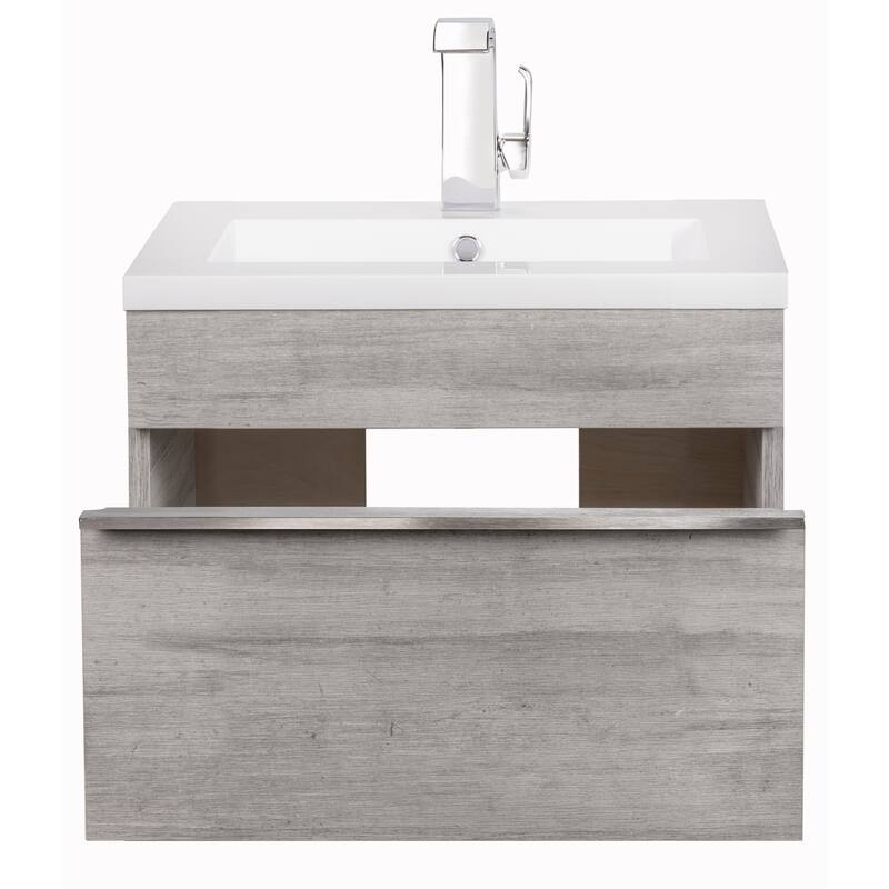 Trough Collection 24" Wall Mount Cultured Marble Bathroom Vanity with Sink and Drawer
