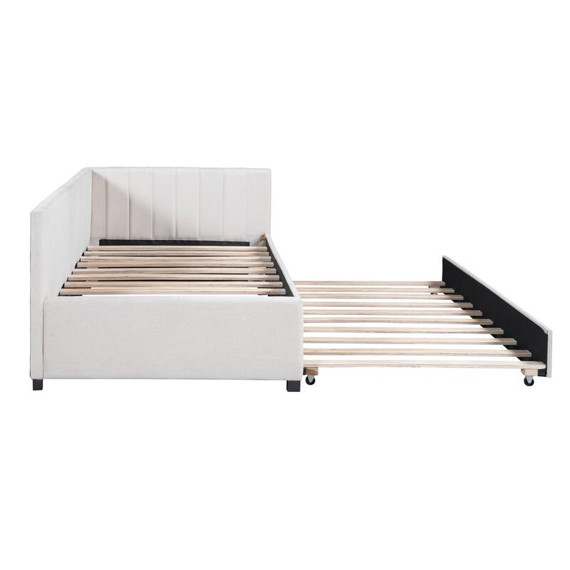 Twin Mattress Holde Daybed Frame with Trundle - Beige