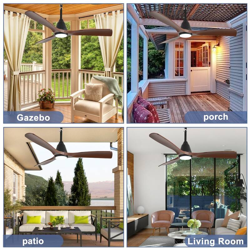 Outdoor Ceiling Fan with Light: Plug-in Hanging Fan, Remote App Control, 3CCT, 6-Speed