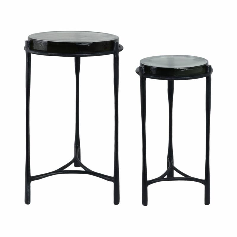 Metal Accent Side Tables Round Top and Frame Modern Design (Set of 2) - 16" x 16" x 26"