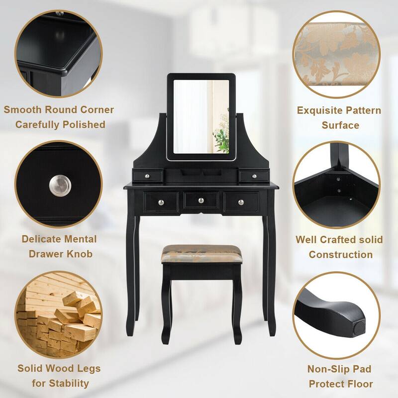 Gymax Vanity Set W/5 Drawers &Removable Box Makeup Dressing Table and