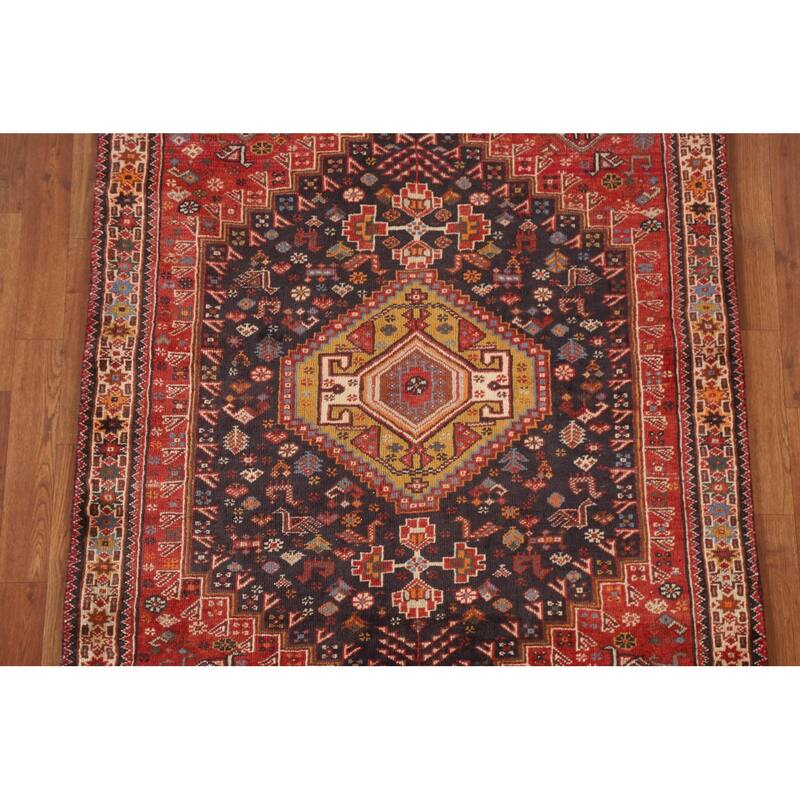 Hand Knotted Oriental 100% Wool Carpet Traditional Tribal Navy Blue & Blues Shiraz Area Rug - 5' 3'' X 3' 11''
