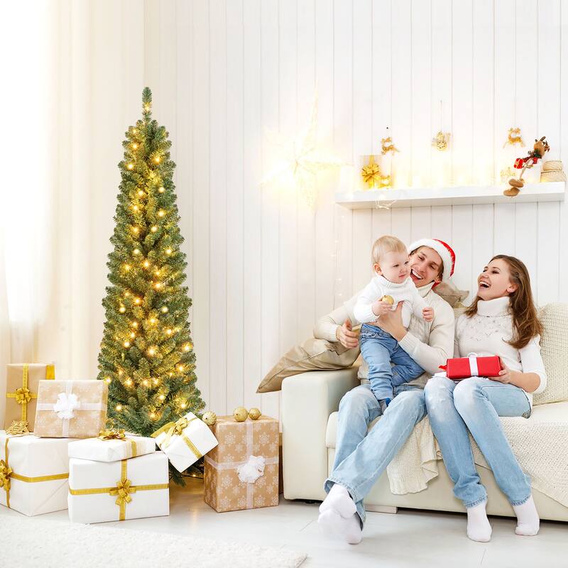Gymax 5 FT Pencil Christmas Tree w/295 Memory Wire Branch Tips 110 LED - See Details