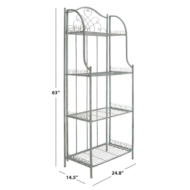 SAFAVIEH Bryn Victorian Wrought Iron 4-Tier Outdoor Bakers Rack - 25 In. W x 15 In. D x 63 In. H - 25"W x 15"D x 63"H