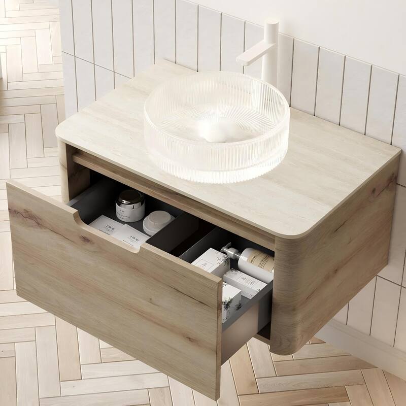 Wall-mounted Bathroom Vanity with Round Vessel Basin