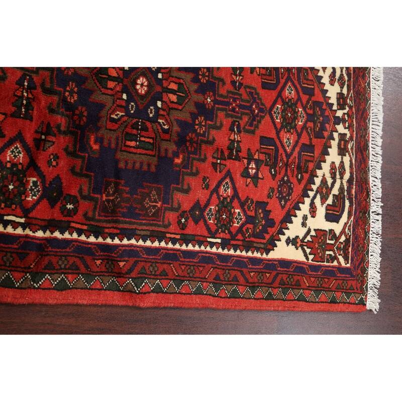 Geometric Hamedan Persian Area Rug Wool Handmade Foyer Carpet - 3'2" x 4'11"