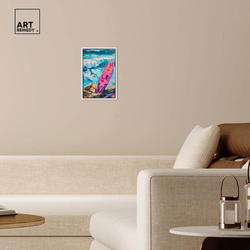 Art Remedy Just A Little Break Wave Framed Colorful Coastal 1 Piece Canvas Wall Art