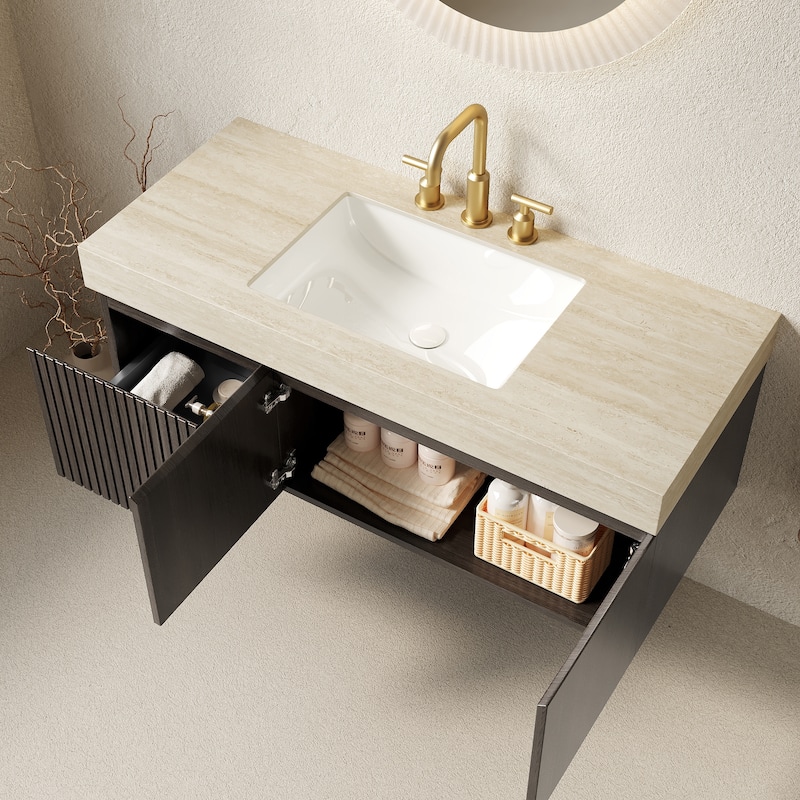 Floating Bathroom Vanity with Undermount Ceramic Basin with 3 Pre-drilled Faucet Holes