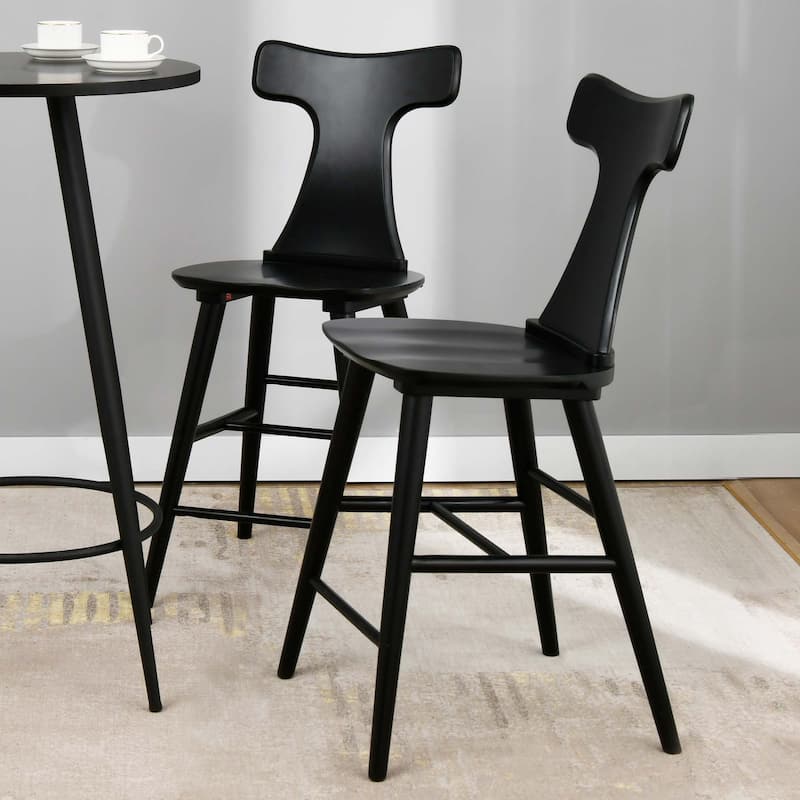 Wood 24'' Counter Stools with Curved Slat Back