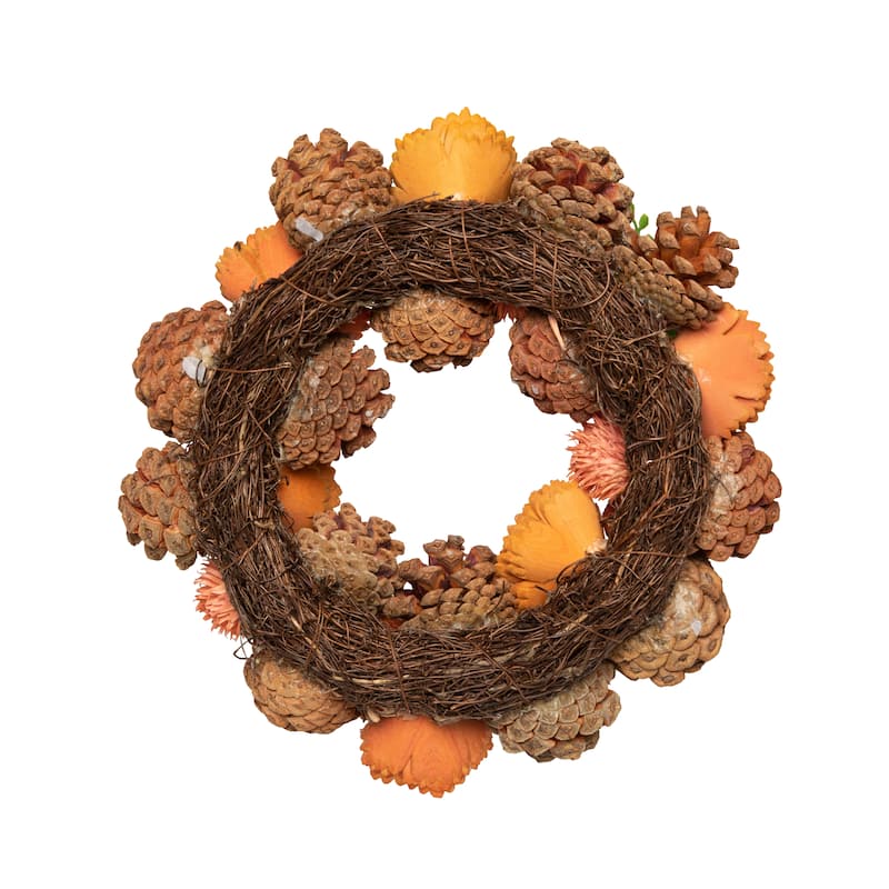 Transpac Foam 10.24 in. Multicolor Harvest Pinecones and Bloom Candle Ring - Multi