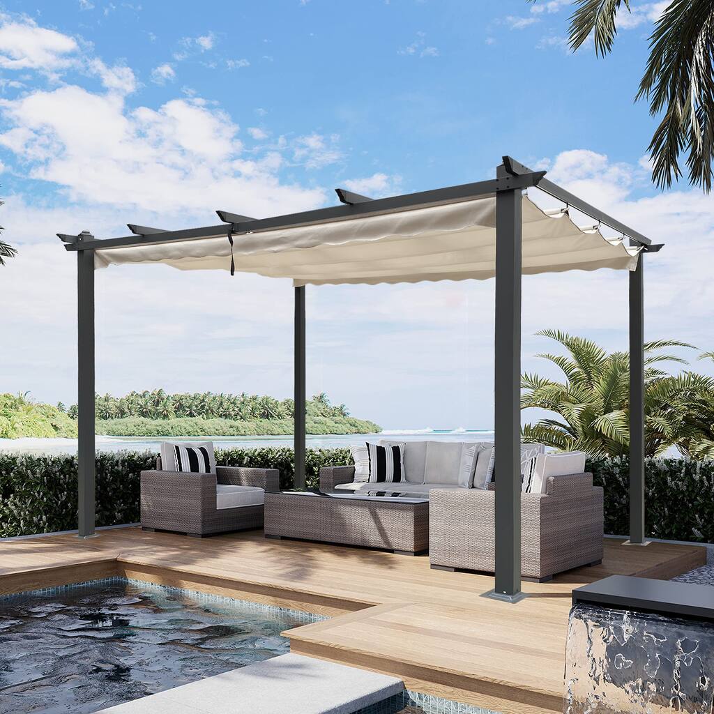 13x10 Ft Outdoor Patio Retractable Pergola with Canopy Sunshelter Pergola