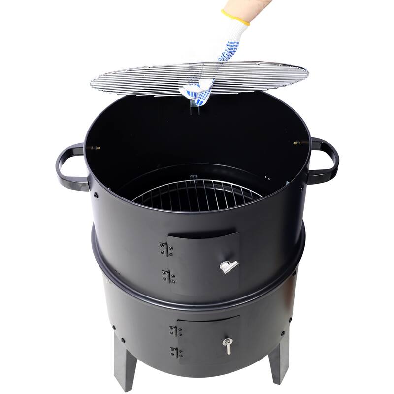 16" Charcoal Smoker Grill, Vertical Portable Design for Camping, Black