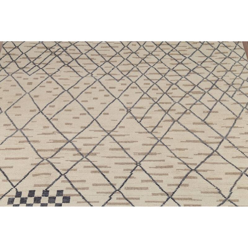 Trellis Moroccan Oriental Area Rug Handmade Checkered Wool Carpet - 7'11"x 11'0"