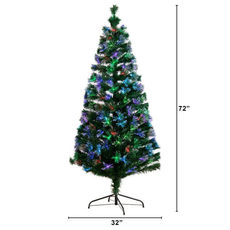 6' Pre-Lit Fiber Optic Artificial Christmas Tree, Multicolor LED Lights - 6 Foot