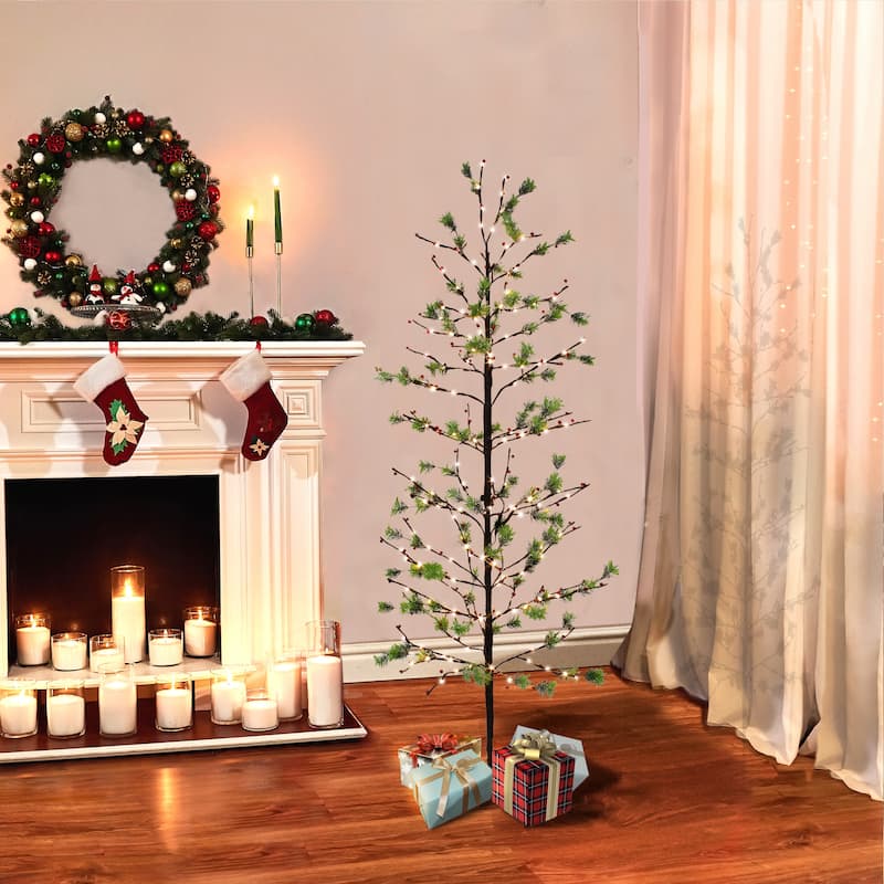 Puleo International 6 ft. Pre-Lit Artificial Christmas Twig Tree