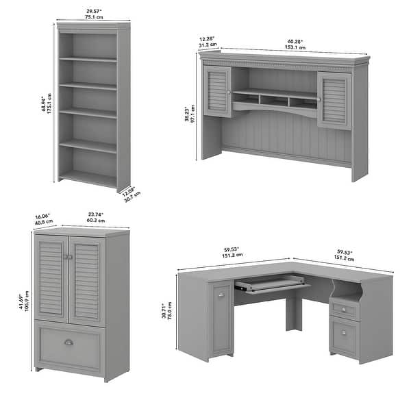 dimension image slide 5 of 6, L-shaped Desk/Hutch/Cabinet/Bookcase