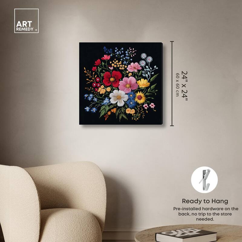 Midnight Wildflower Weave Canvas by Art Remedy, Gallery Wrapped