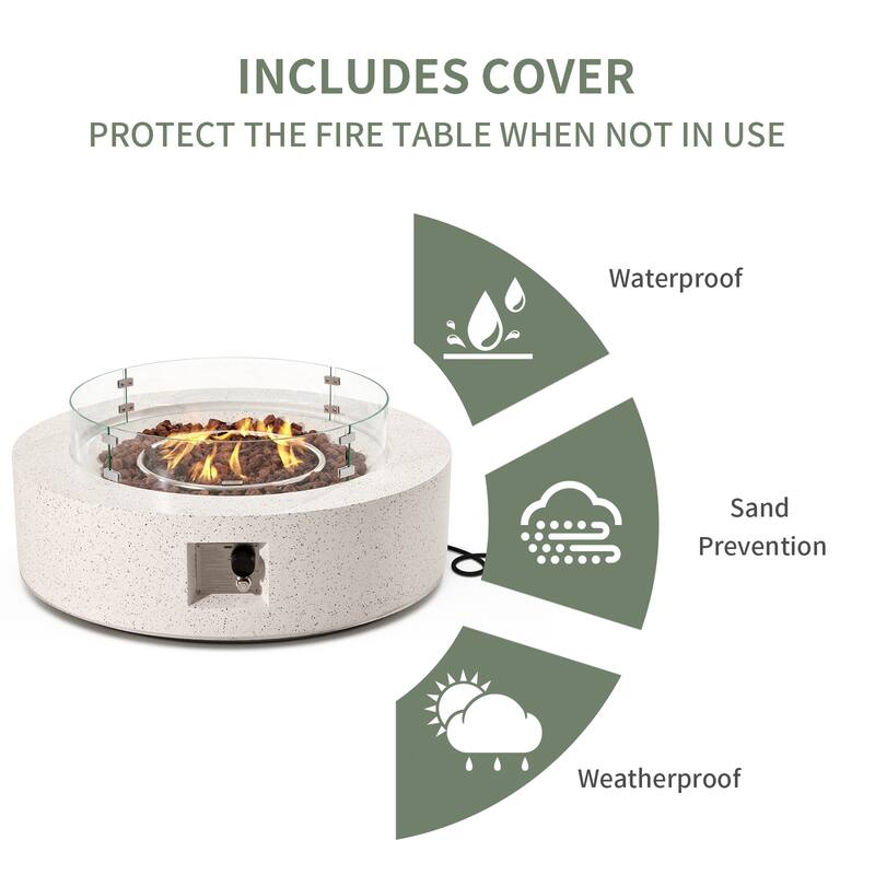 Round Terrazzo Outdoor Firepit with Propane Tank Cover & Wind Guard