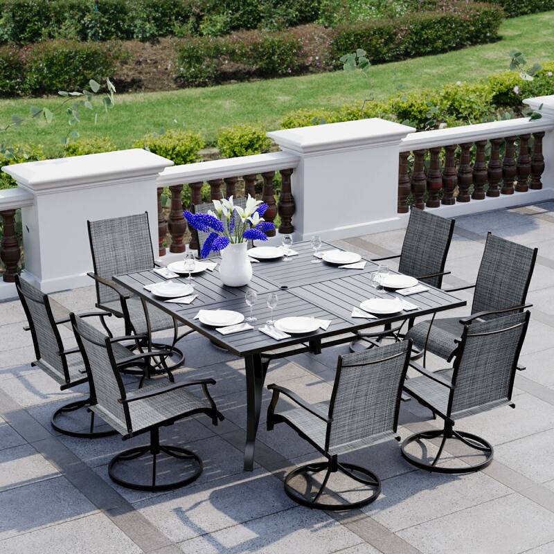 5/7/9-Piece Outdoor Dining Set with 360°Swivel Rocking Chairs, Textilene Seats, Ultra-Comfort Patio Furniture w Umbrella Hole