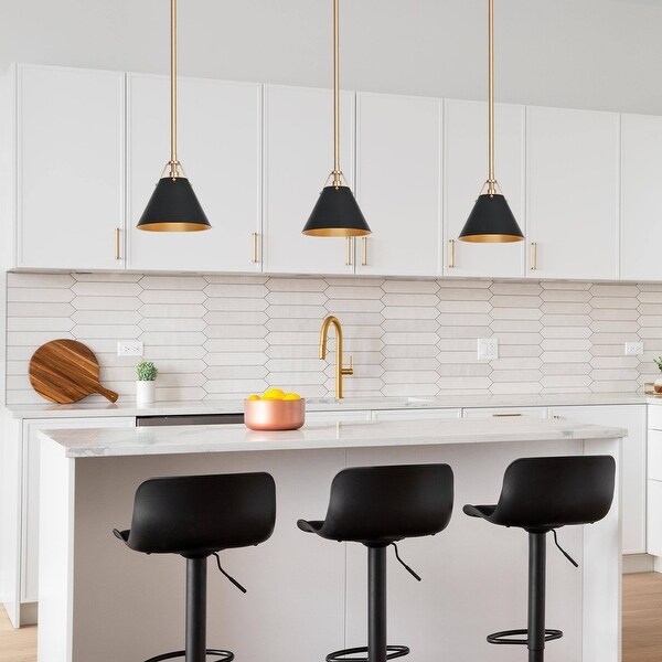 Modern Farmhouse Mini 1 Light Black Kitchen Islands Pendant Lights with Metal Cone Shade D 7.9 inch x H 67.9 inch Size D 7.9 x H 67.9