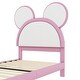preview thumbnail 26 of 24, Upholstered Bed Frame with Cartoon Ears Shaped Headboard and LED Light Underneath, Twin/Full Size Platform Bed with Support Legs