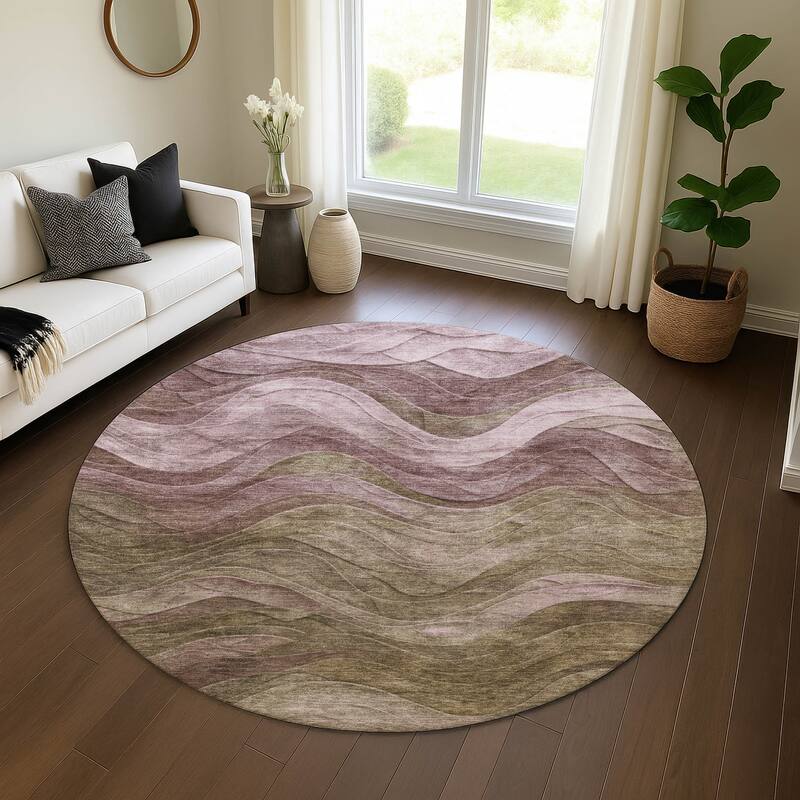 Premium Washable Super Soft Modern Waves Mayfield Rug - Taupe - 8' x 8'
