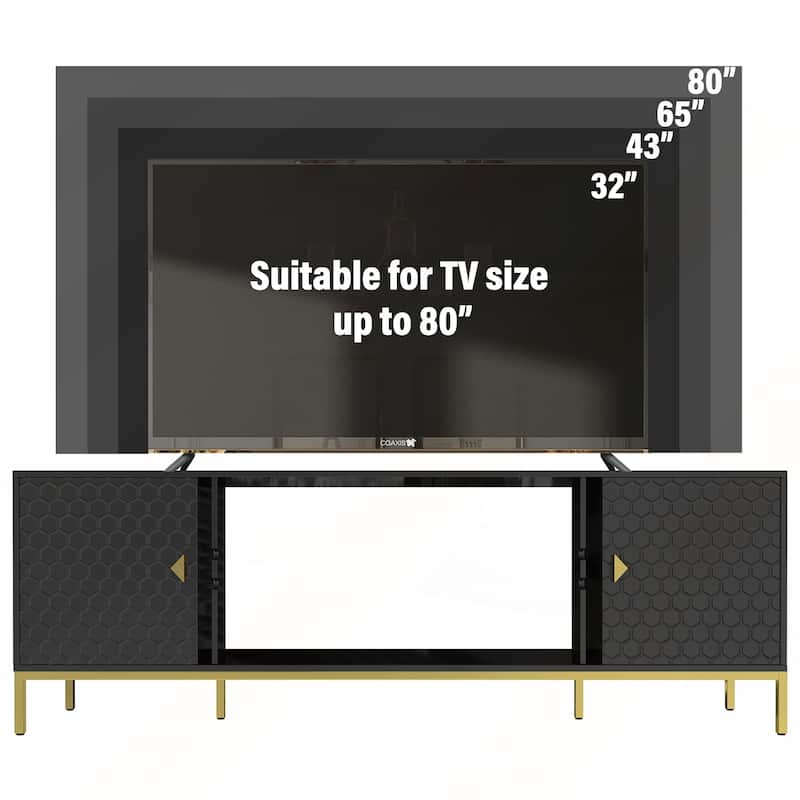 Media Entertainment Center Console with Cabinet Storage and Open Shelves